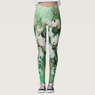 Van Gogh Vase with Pink Roses Vintage Floral Art Leggings
