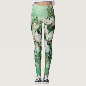 Van Gogh Vase With Pink Roses Vintage Floral Art Leggings by Then_Is_Now at Zazzle