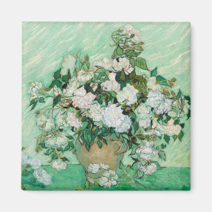 Van Gogh Vase with Pink Roses Vintage Floral Art Magnet