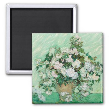 Van Gogh Vase With Pink Roses Vintage Floral Art Magnet by Then_Is_Now at Zazzle