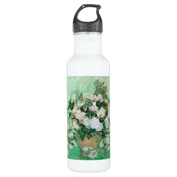 Van Gogh Vase With Pink Roses Vintage Floral Art Water Bottle by Then_Is_Now at Zazzle