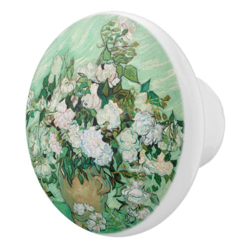 Van Gogh Vase with Pink Roses Vintage Flower Art Ceramic Knob