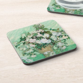 Van Gogh Vase With Pink Roses Vintage Flower Art Coaster by Then_Is_Now at Zazzle