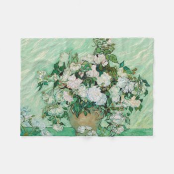 Van Gogh Vase With Pink Roses Vintage Flower Art Fleece Blanket by Then_Is_Now at Zazzle