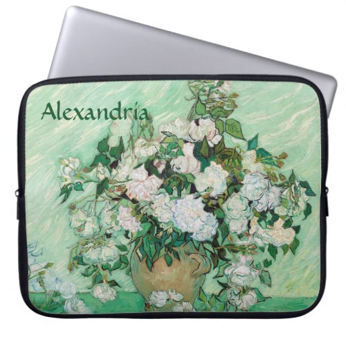 Van Gogh Vase with Pink Roses Vintage Flower Art Laptop Sleeve