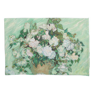 Van Gogh Vase with Pink Roses Vintage Flower Art Pillowcase