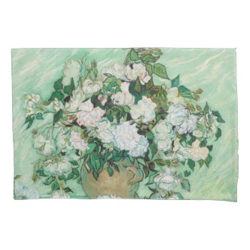 Van Gogh Vase With Pink Roses Vintage Flower Art Pillowcase by Then_Is_Now at Zazzle