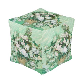 Van Gogh Vase With Pink Roses Vintage Flower Art Pouf by Then_Is_Now at Zazzle