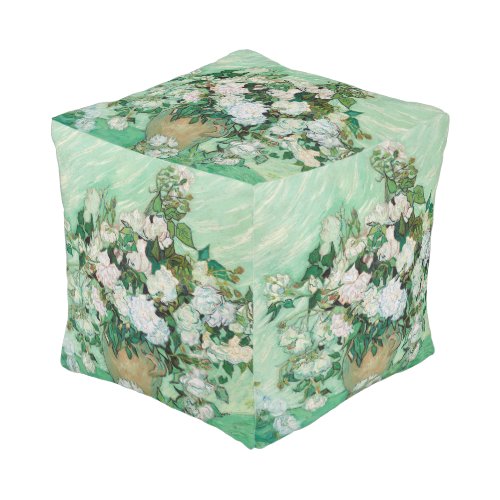 Van Gogh Vase with Pink Roses Vintage Flower Art Pouf