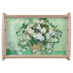 Van Gogh Vase with Pink Roses Vintage Flower Art Serving Tray