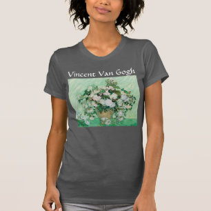 Van Gogh Vase with Pink Roses Vintage Flowers Art T-Shirt