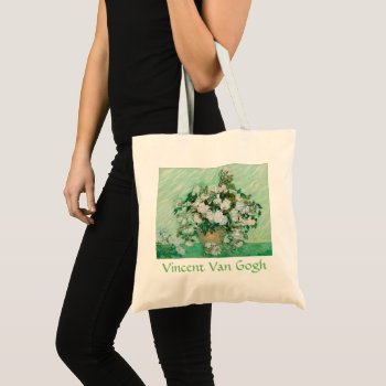 Van Gogh Vase With Pink Roses Vintage Flowers Art Tote Bag by Then_Is_Now at Zazzle