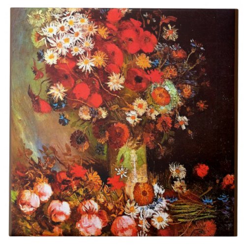 Van Gogh _ Vase with Poppies Cornflowers Peonies Ceramic Tile