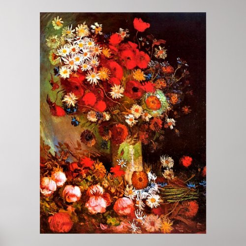 Van Gogh _ Vase with Poppies Cornflowers Peonies Poster