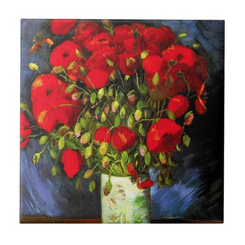 Van Gogh Vase With Red Poppies Tile