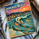 Van Gogh Venice Beach Surf California Retro Travel Postcard<br><div class="desc">Ride the wave of bold color and vintage flair with this Venice Beach postcard, reimagined in a Van Gogh-style impressionist painting. Swirling impasto brushstrokes capture a dramatic sunset sky, vibrant surf waves, palm-lined streets, and cyclists on the California coast. A surfer rides a glowing wave toward the golden shore, echoing...</div>