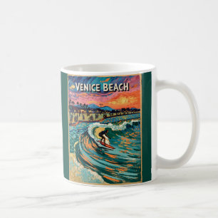 Van Gogh Venice Beach Surfing California Retro Coffee Mug