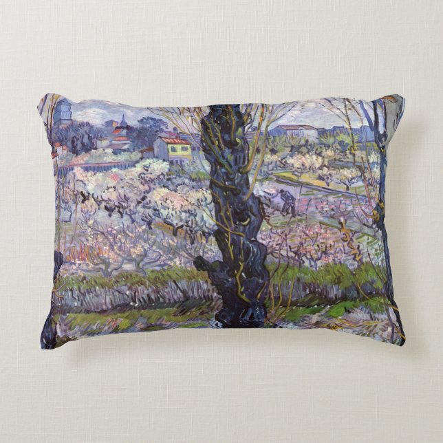 Van Gogh View Arles Flowering Garden Accent Pillow (Front)