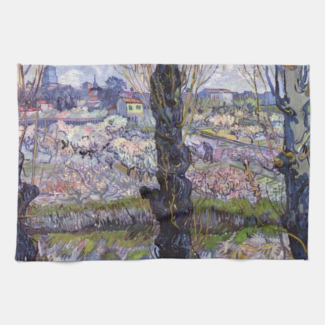 Van Gogh View Arles Flowering Garden Kitchen Towel (Horizontal)