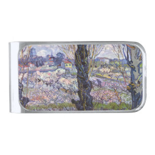 Van Gogh View Arles Flowering Garden Silver Finish Money Clip