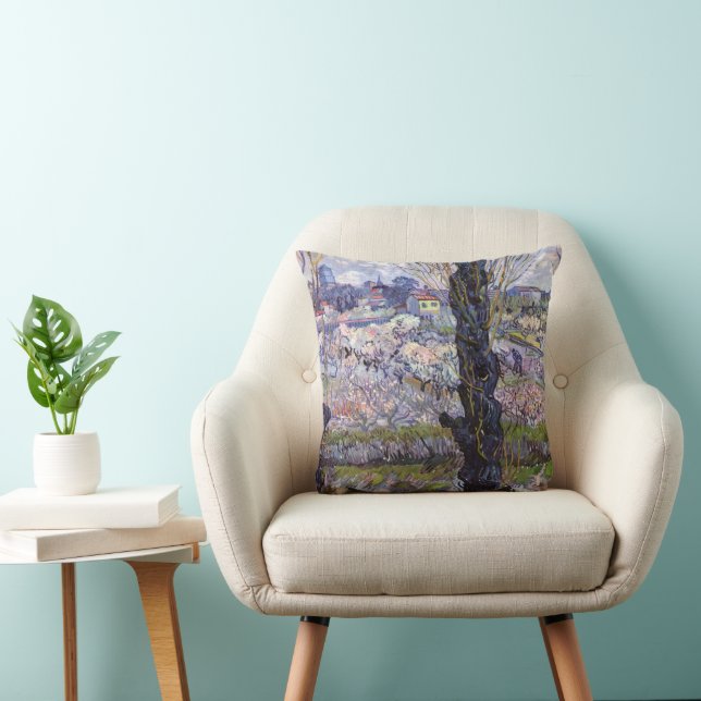 Van Gogh View Arles Flowering Garden Throw Pillow (Chair)