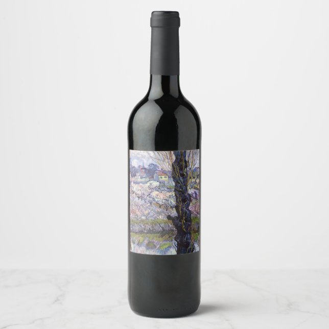 Van Gogh View Arles Flowering Garden Wine Label (Front)