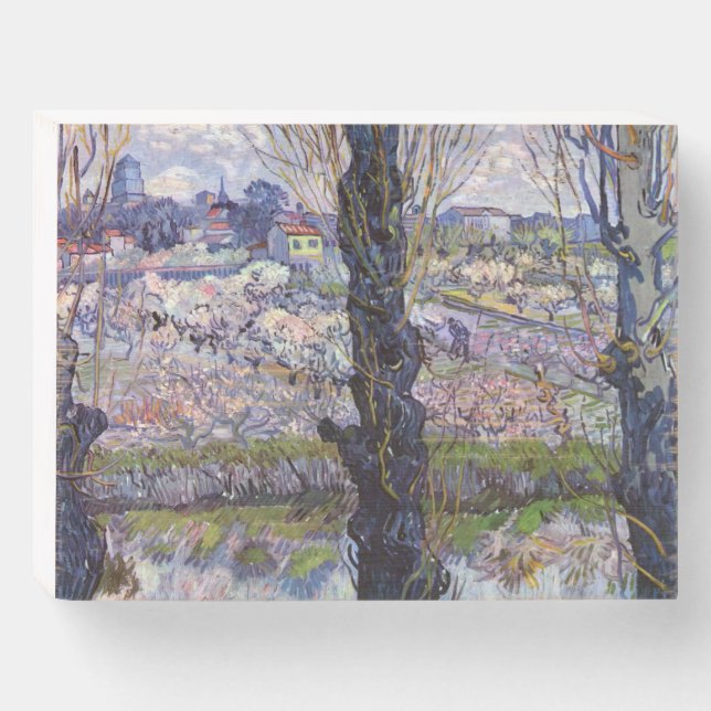 Van Gogh View Arles Flowering Garden Wooden Box Sign (Front Horizontal)