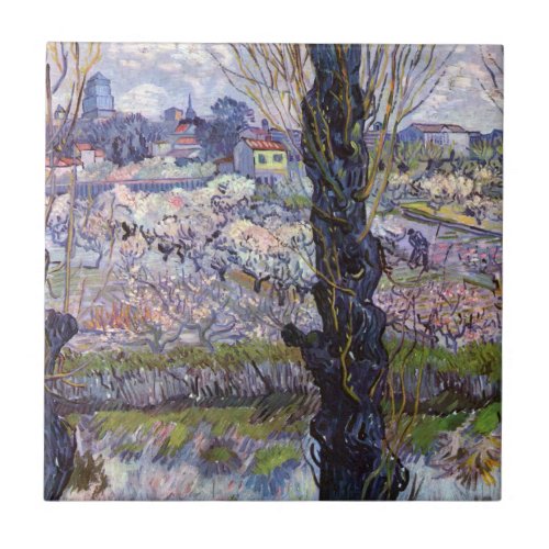 Van Gogh View of Arles Flowering Orchards Ceramic Tile