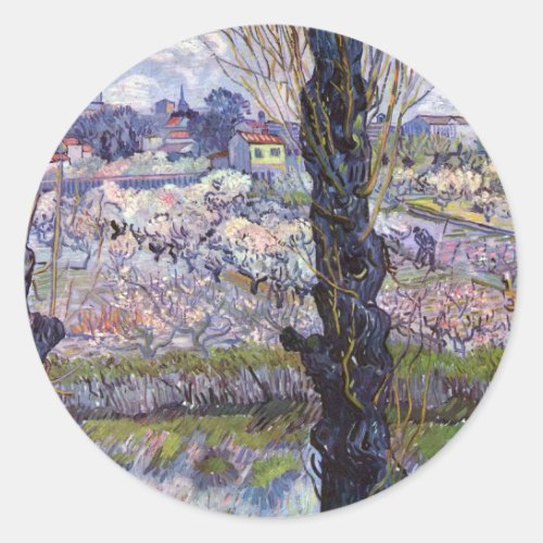 Van Gogh View of Arles Flowering Orchards Classic Round Sticker