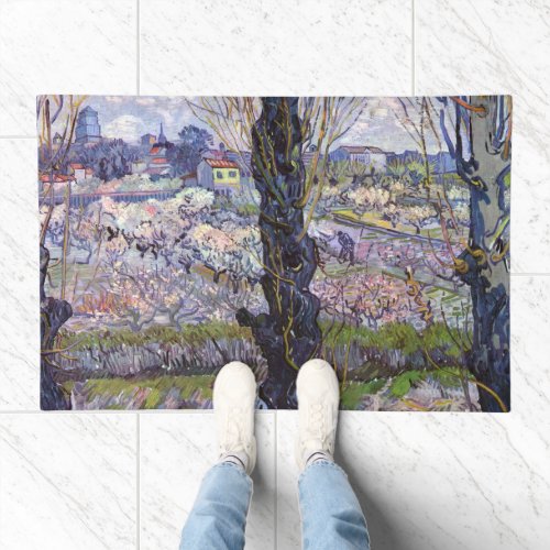 Van Gogh View of Arles Flowering Orchards Doormat