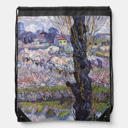 Van Gogh View of Arles Flowering Orchards Drawstring Bag