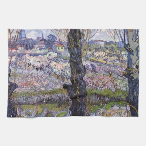 Van Gogh View of Arles Flowering Orchards Kitchen Towel