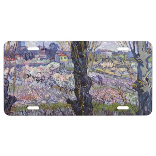 Van Gogh View of Arles Flowering Orchards License Plate