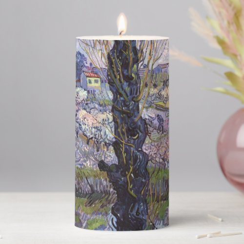 Van Gogh View of Arles Flowering Orchards Pillar Candle