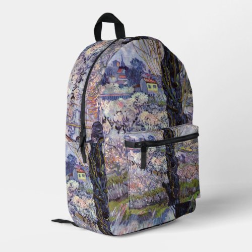 Van Gogh View of Arles Flowering Orchards Printed Backpack