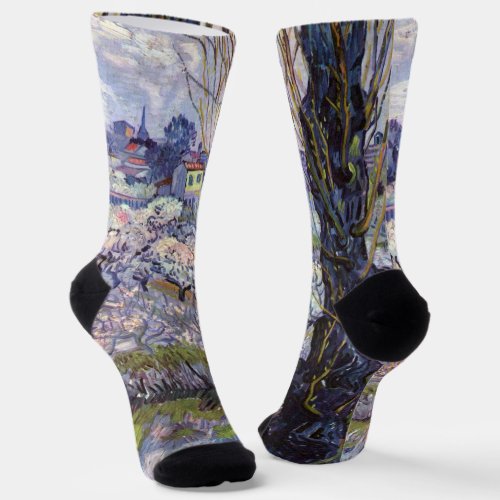Van Gogh View of Arles Flowering Orchards Socks