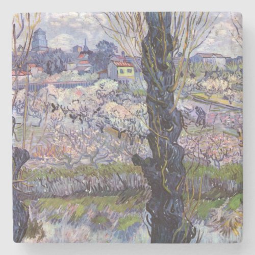 Van Gogh View of Arles Flowering Orchards Stone Coaster