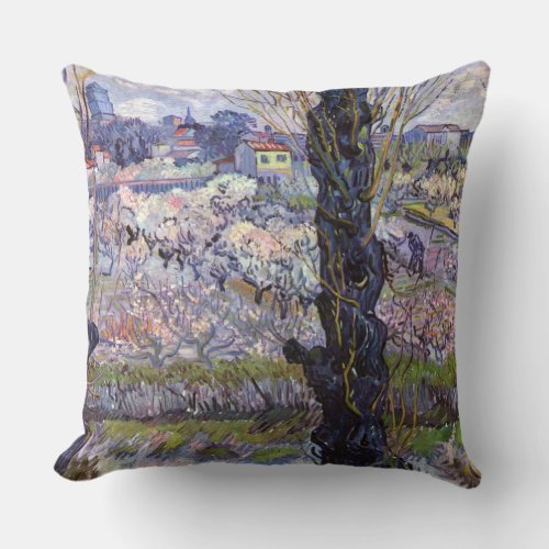 Van Gogh View of Arles Flowering Orchards Throw Pillow