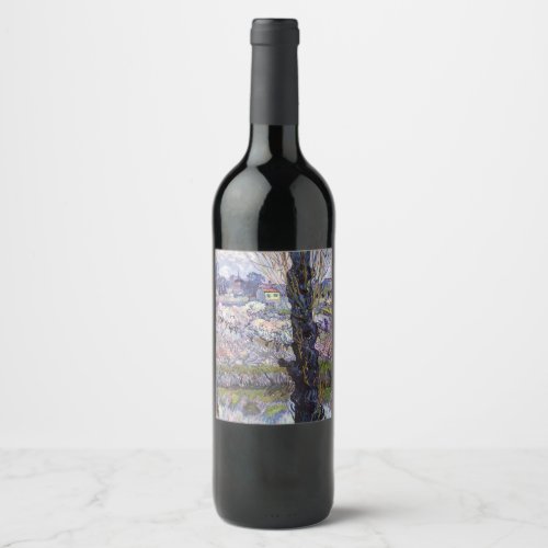 Van Gogh View of Arles Flowering Orchards Wine Label