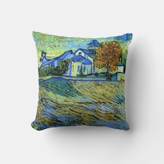 Van Gogh - View of the Church of Saint Paul, Throw Pillow (Front)