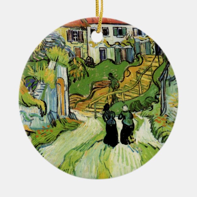 Van Gogh Village Street and Steps Auvers, Figures Ceramic Ornament (Front)