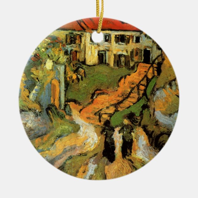 Van Gogh Village Street and Steps Auvers, Figures Ceramic Ornament (Front)