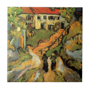 Van Gogh Village Street and Steps Auvers, Figures Ceramic Tile