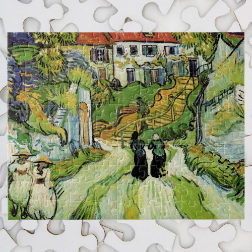 Van Gogh Village Street and Steps Auvers Figures Jigsaw Puzzle