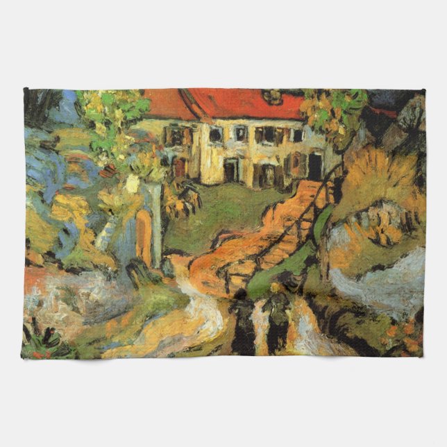 Van Gogh Village Street and Steps Auvers, Figures Kitchen Towel (Horizontal)