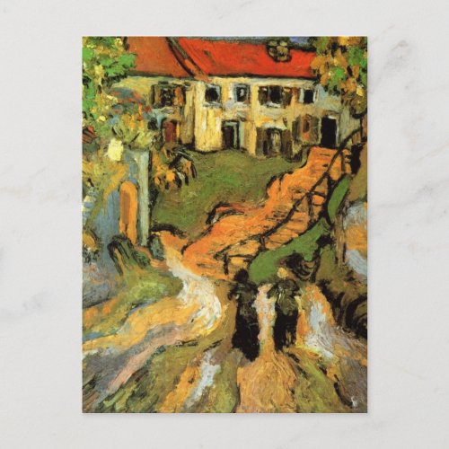 Van Gogh Village Street and Steps Auvers Figures Postcard