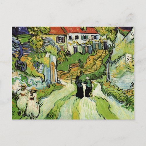 Van Gogh Village Street and Steps Auvers Figures Postcard