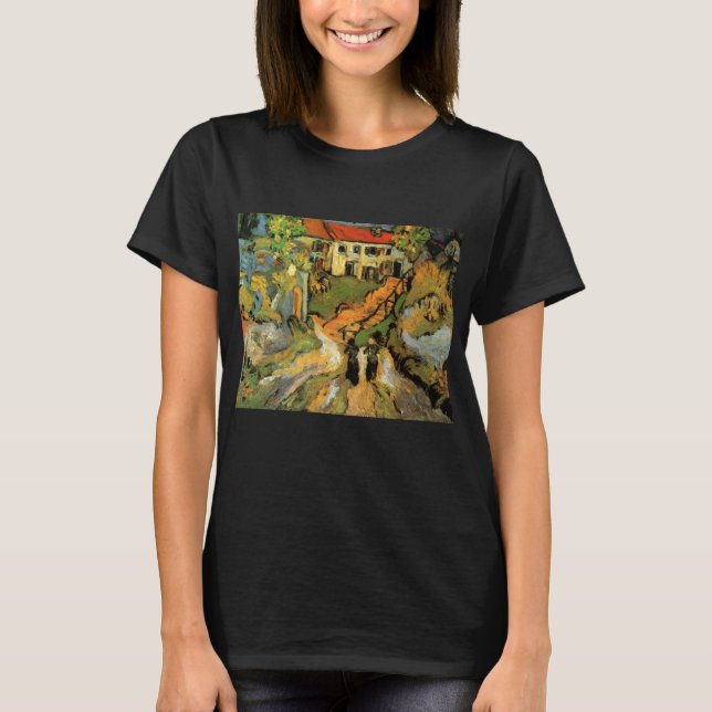 Van Gogh Village Street and Steps Auvers, Figures T-Shirt (Front)