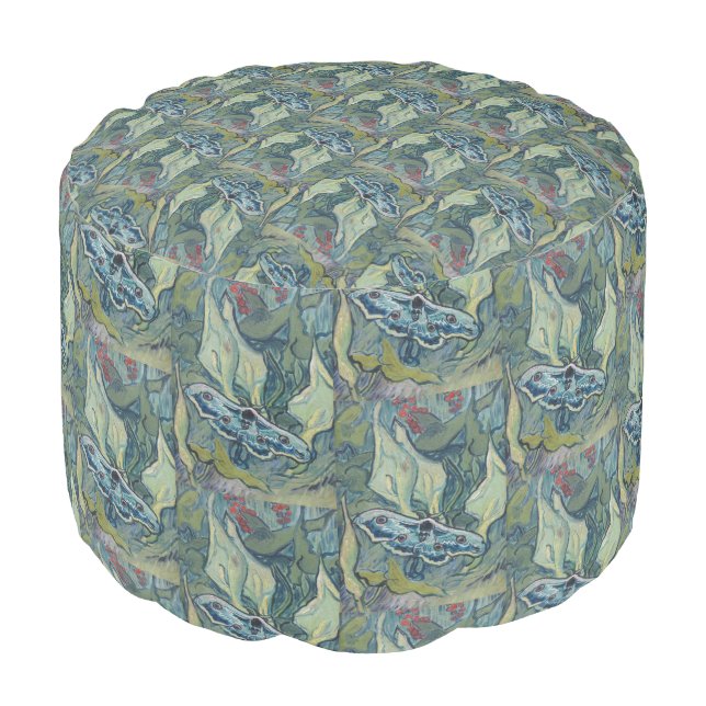 Van Gogh Vintage Great Peacock Moth Pouf (Angled Front)