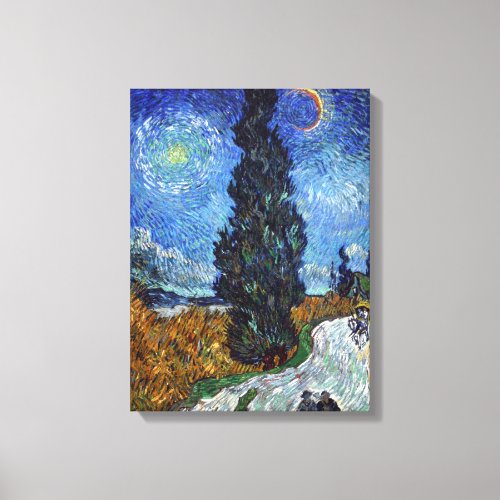 Van Gogh Vintage Road with Cypress and Star Canvas Print